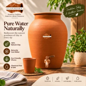 CLAYFEAST JalAmrit 10L clay water dispenser with tap and lid