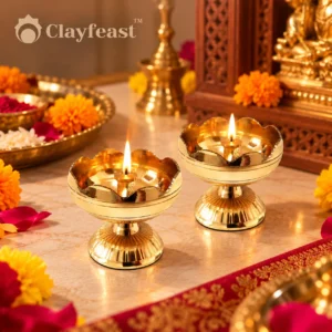 Brass Diya Holder Set