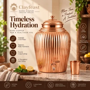 CLAYFEAST RUVIKA 10 litre premium copper water dispenser with tap