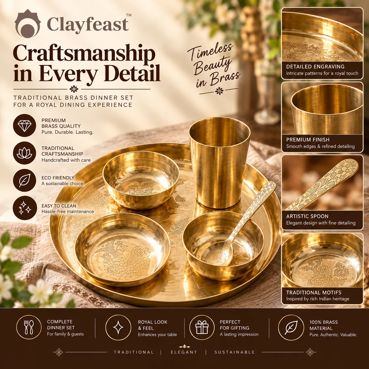 CLAYFEAST VASUNDHARA traditional brass dinner set